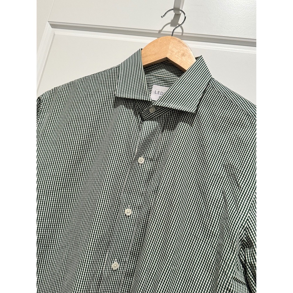 Ledbury Mens 16 Green White Gingham Check Dress Shirt Button Front Workwear